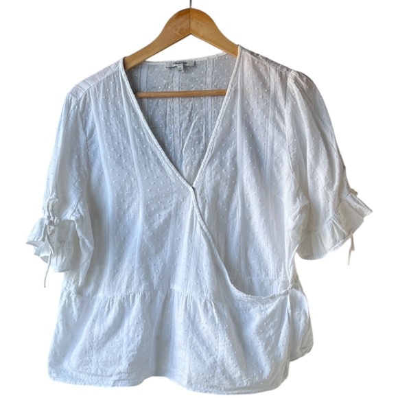 Madewell White Tie-Sleeve Wrap Top in Swiss Dot - Picture 3 of 14
